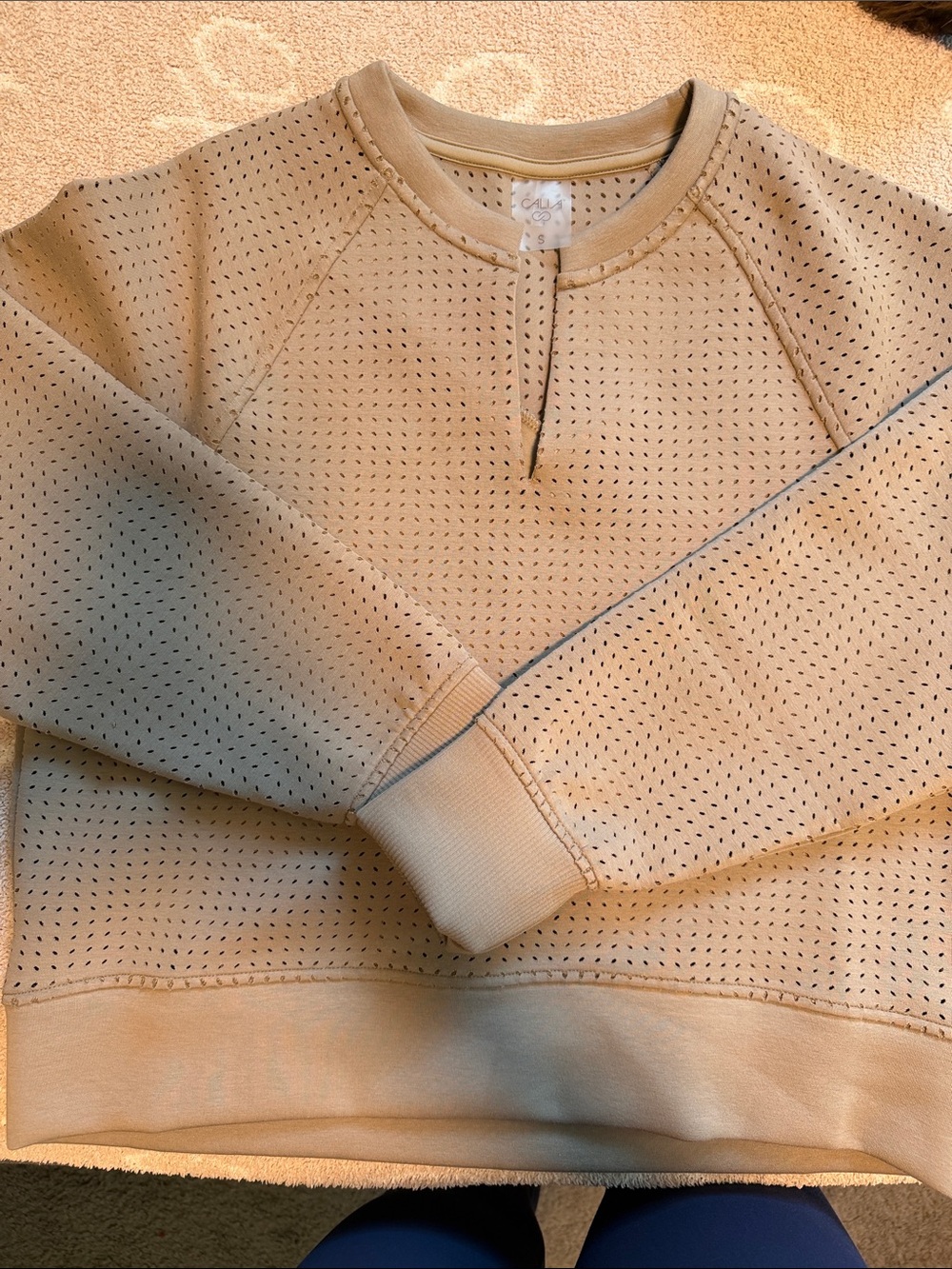 CALIA by Carrie Underwood Beige Perforated Crewneck Sweatshirt